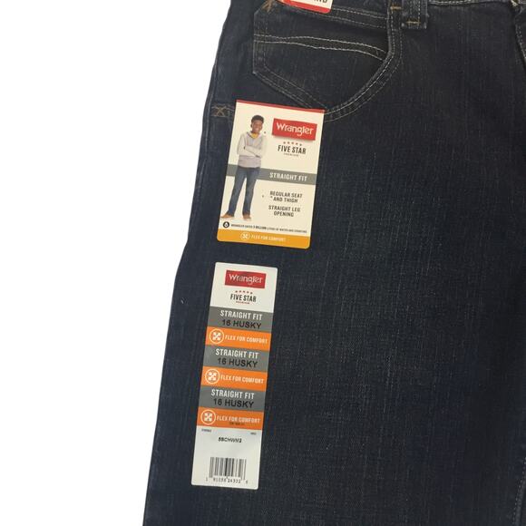 Wrangler Boys Jeans Denim 16 Husky Dark Blue NWT New - Picture 5 of 7